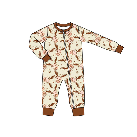 Preorder moq 5 Baby Infant Boys Long Sleeves Stars Christmas Deer Plaid Zipper Romper 7.15