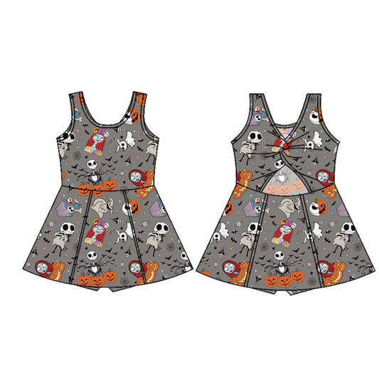 Preorder (moq 5)Baby Girls Sleeveless Cartoon Skull Ghost Shorts Knee Length Dresses 7.16