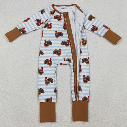 Baby Infant Boys Rompers Thanksgiving Turkey Stripe Zipper Footie Rompers LR1191 10.3