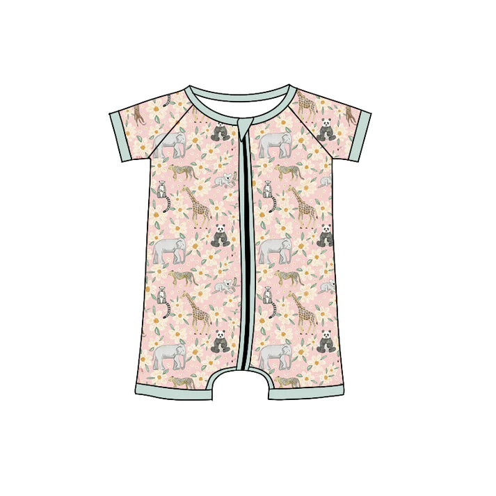 Preorder (moq 5)Baby Girls Zoo Animals Flowers Zipper Shorts Rompers 12.6