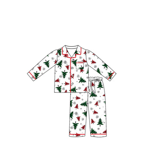 preorder(moq 5) Baby Girls Long Sleeves Christmas Trees Pocket Button Top Pants Pajamas Set 7.24
