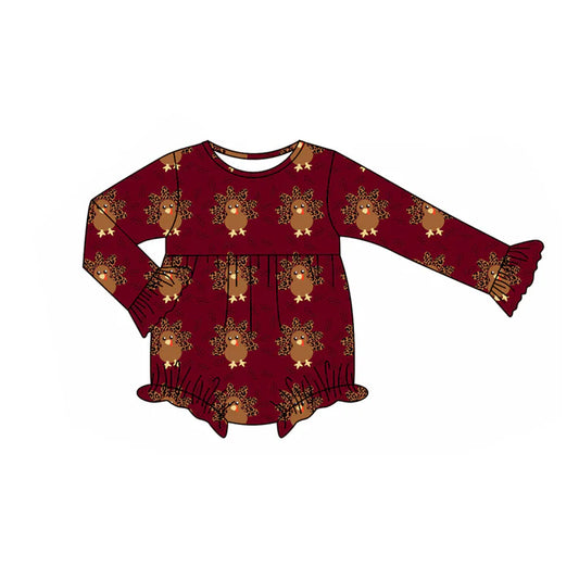 Preorder moq 5 Baby Infant Girls Long Sleeves Leopard Turkey Plaid Ruffle Romper 7.12
