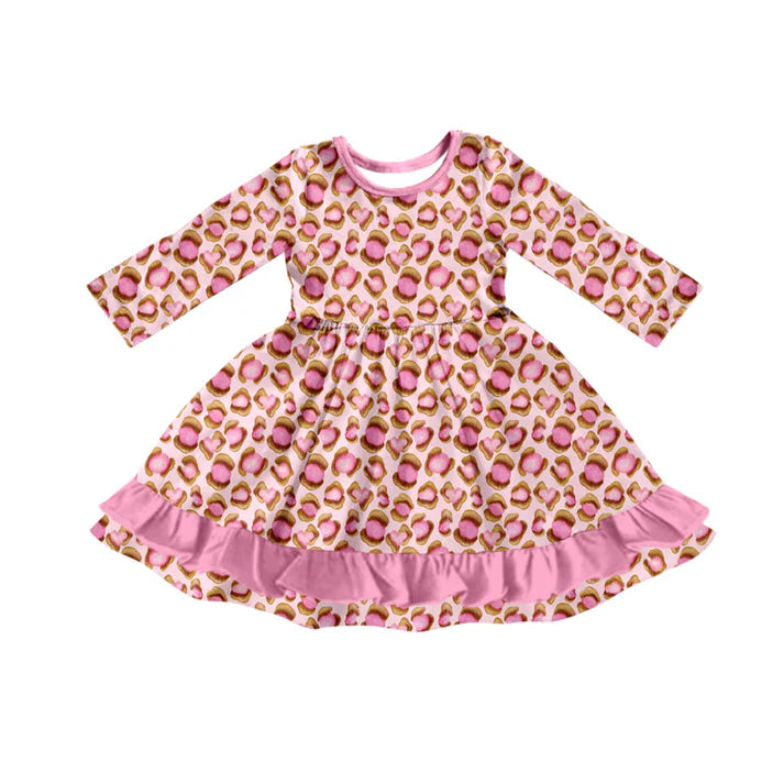 Preorder (moq 5)Baby Girls Pink Leopard Ruffle Knee Length Dresses 8.30
