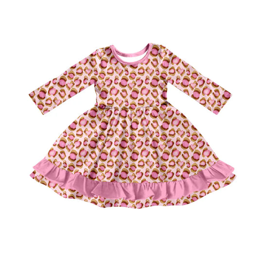 Preorder (moq 5)Baby Girls Pink Leopard Ruffle Knee Length Dresses 8.30