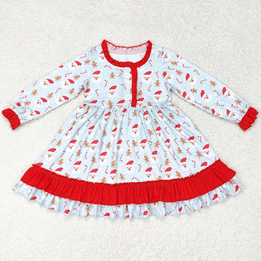 Baby Girls Dress Christmas Santa Candy Cane Ruffle Knee Length Dresses GLD0556