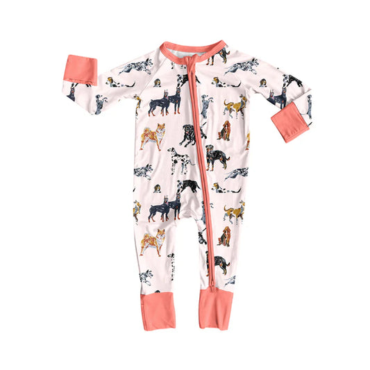 Preorder(moq 5)Baby Infant Girls Colorful Dogs Plaid Zipper Rompers 8.4