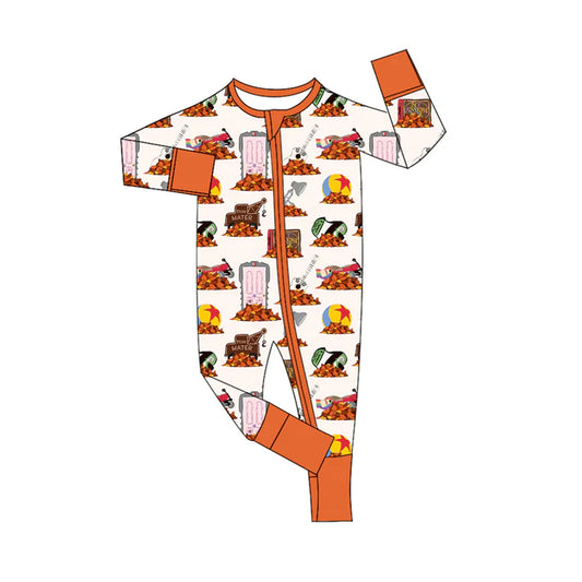 Preorder moq 5 Baby Infant Boys Long Sleeves Orange Excavators Plaid Zipper Romper 7.15