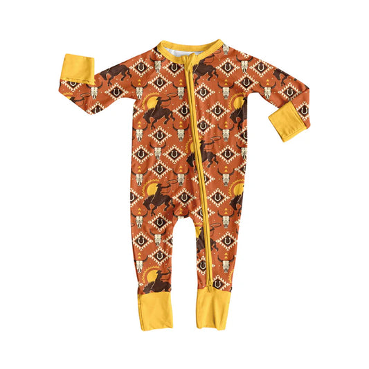 Preorder(moq 5)Baby Boys Western Cowboys Rodeo Zipper Footie Rompers 8.8