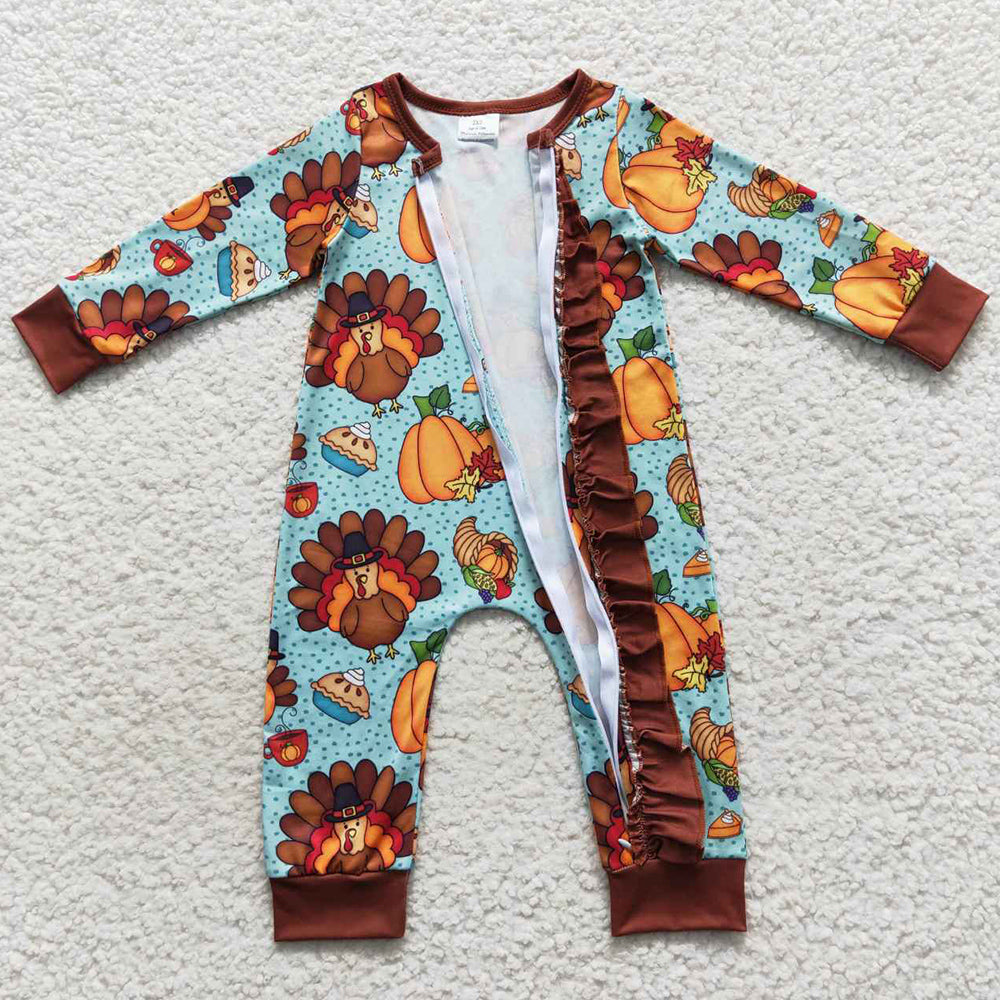 Thanksgiving Baby Girls Romper Pumpkin Turkey Print Jumpsuit LR0580