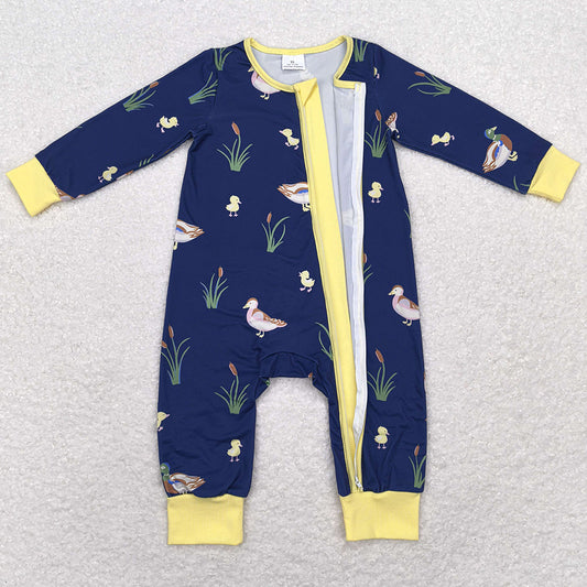 Baby Infant Boys Romper Fall Ducks Zip Long Sleeve Sibling Girls Rompers LR1037