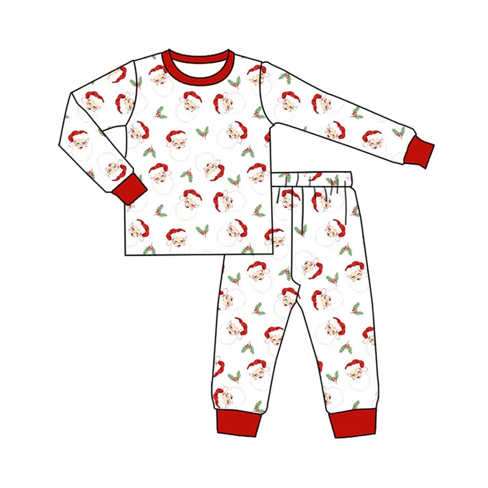 Preorder (moq 5)Baby Kids Long Sleeves Red Santa Plaid Top Pant Pajamas Set 5.21