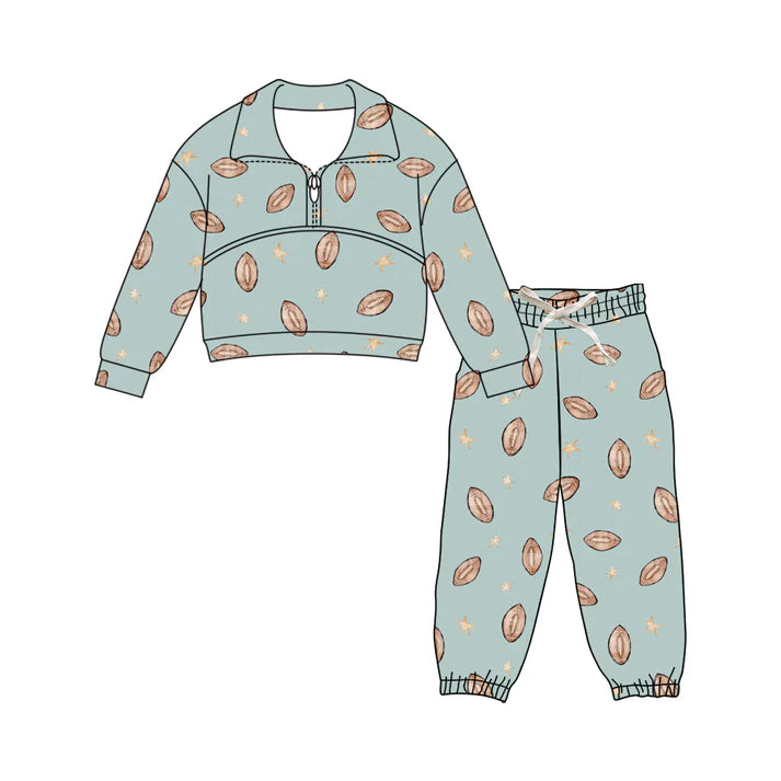 Preorder (moq 5)Baby Girls Stars Footballs Zipper Pullover Pants Team Clothes Sets 11.28