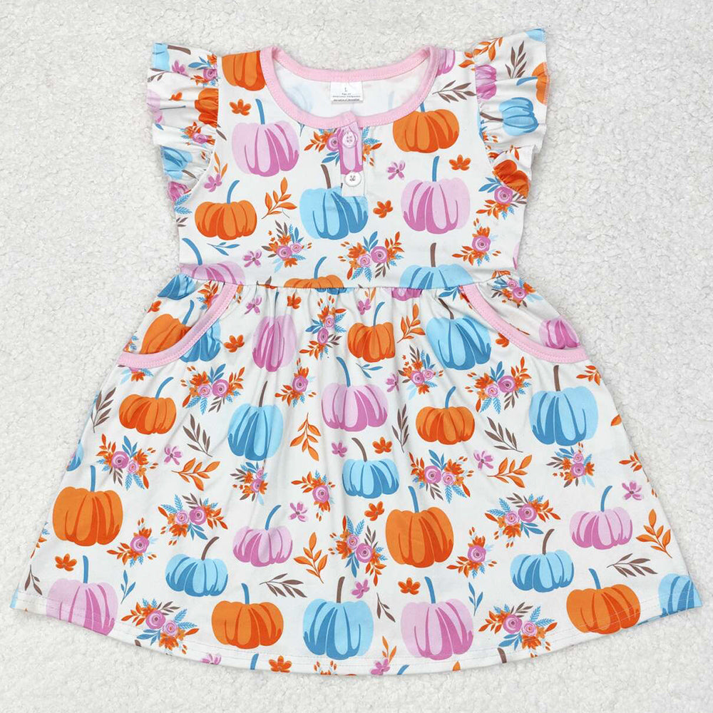 Baby Girls Dress Flutter Sleeve Colorful Pumpkin Knee Length Dresses GSD1332