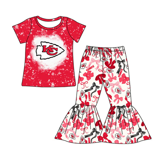 Preorder MOQ 5 Bleached K C top bow pants kids girls team clothes 8.27