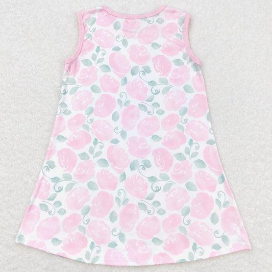 Baby Girls Dress Pink Flowers Sleeveless Knee Length Dresses GSD1045