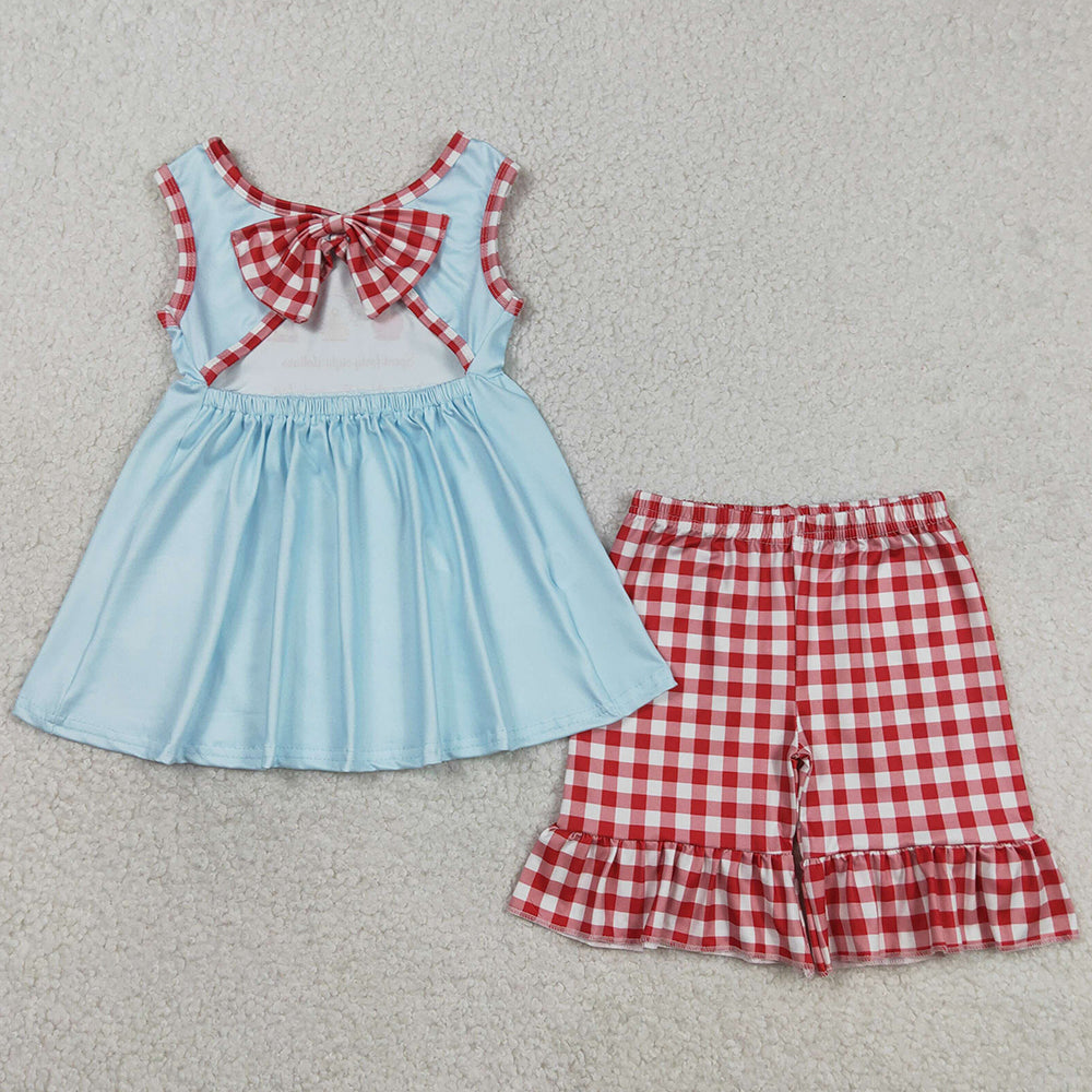 Baby Girls Clothes Sleeveless Park Tunic Red Checked Ruffle Short Clothes Set GSSO2544