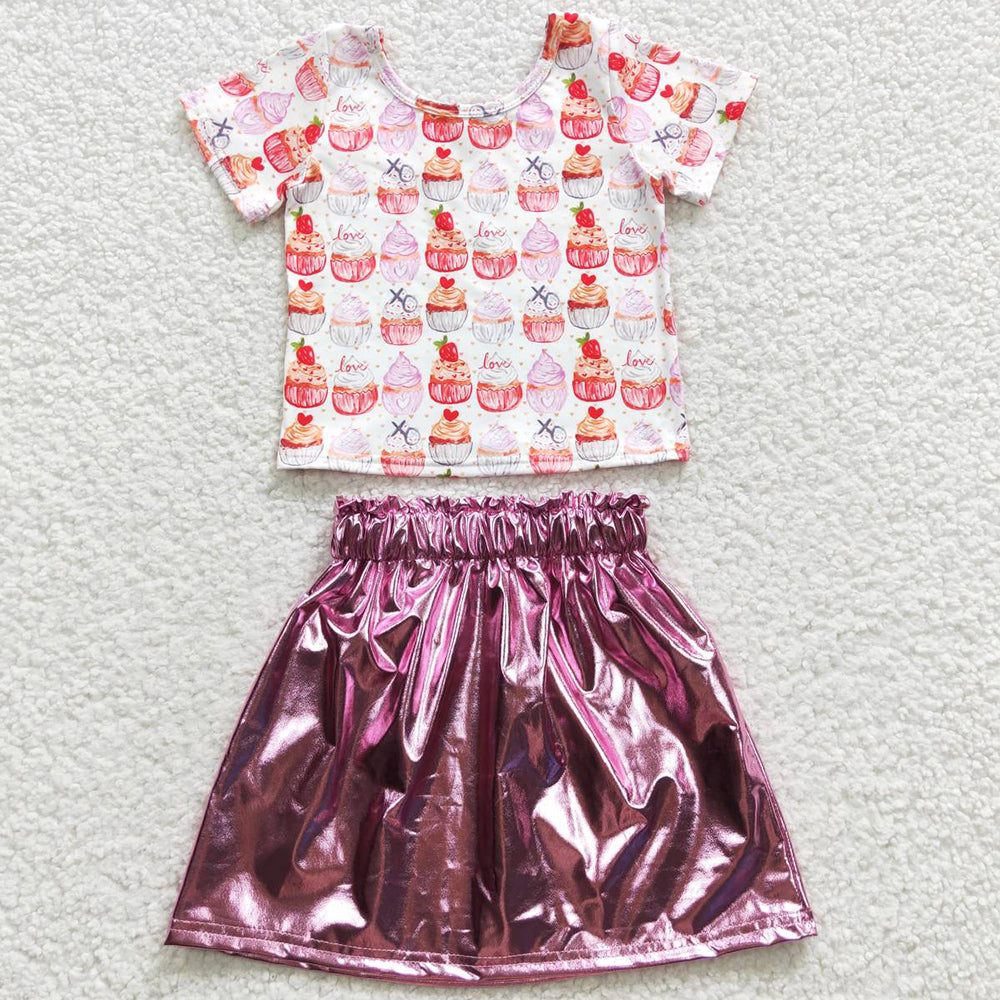 Fashion Baby Girls Clothes Short Sleeve Shirt Keather Skirt Sets GSD0412