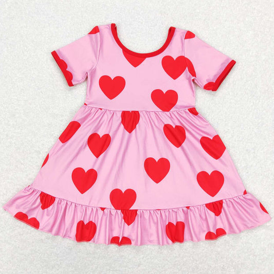 Love Heart Kids Girls Dress Short Sleeve Knee Length Dresses GSD0629