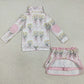 Baby Girls Clothes Pink Bows Flowers Plaid Half Zip Pullpvers Skorts Set GLD1078 8.13