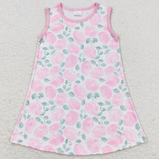 Baby Girls Dress Pink Flowers Sleeveless Knee Length Dresses GSD1045