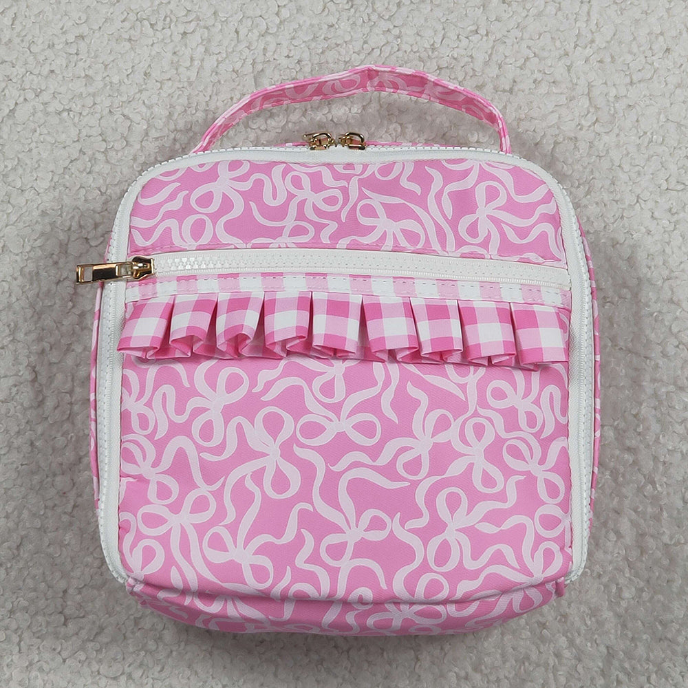 Baby Girls Lunch Boxes Pink Bows Plaid Ruffle School Bags Lunch Boxes BA0310