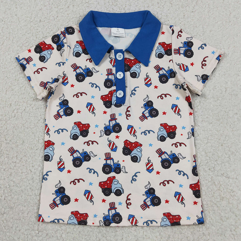 Baby Boys Clothes Constructions 4th of July Button Polo Shirts Top BT1163