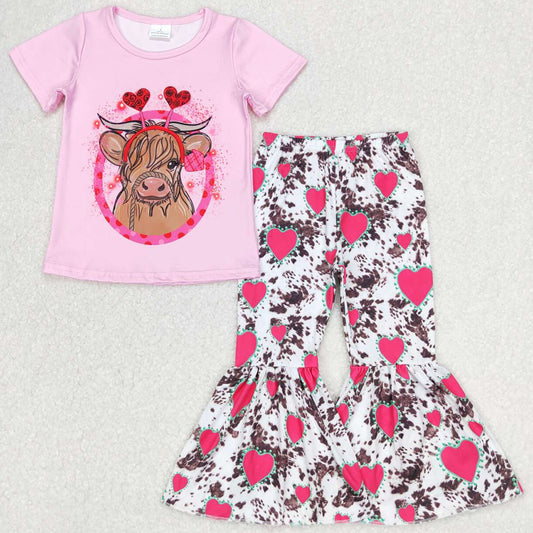 Cow Love Baby Girls Clothes Valentine`s Kids Girls Boutique Outfits GSPO0416