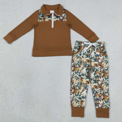 Baby Boys Clothes Long Sleeve Camo Zip Pullover Pockets Jogger Hunting Clothes Sets BLP1447