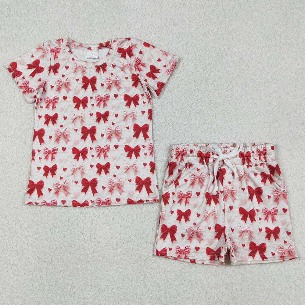 Baby Girls Hearts Bows Top Pockets Shorts Valentines Clothes Sets GSSO2835 12.8