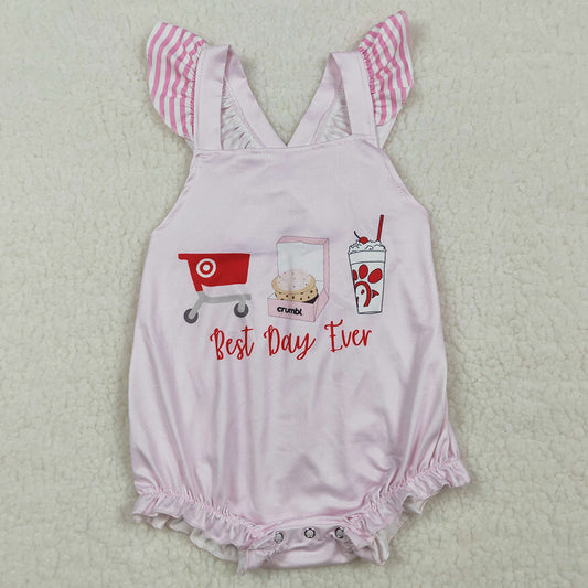 Baby Girls Rompers Pink Flutter Sleeve Chicken Best Day Ever Ruffle Rompers SR3780