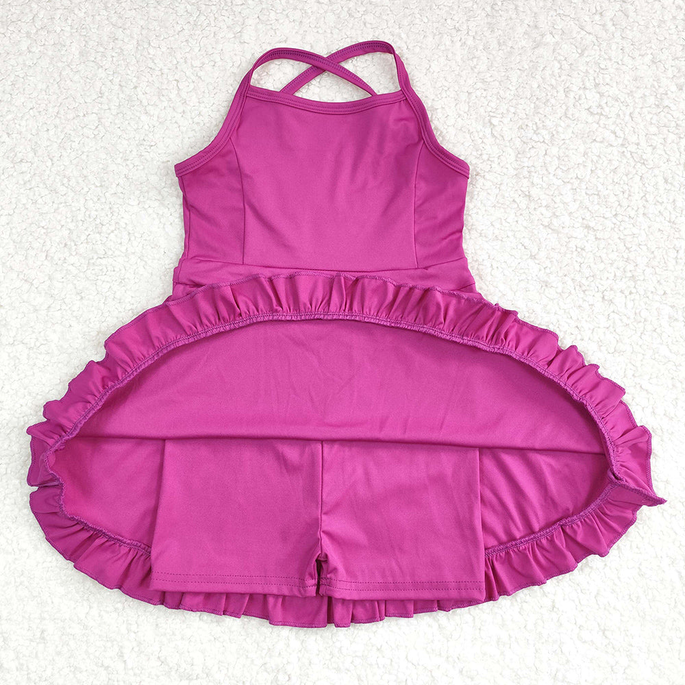 Baby Girls Swimsuits Wine Knit Knee Length Active Wear Athletic Dresses S0441