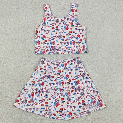 Baby Girls Clothes Bows Popsicle Stars Vest Skirt Shorts 4th of July Yoga Active Clothes Sets GSD3498