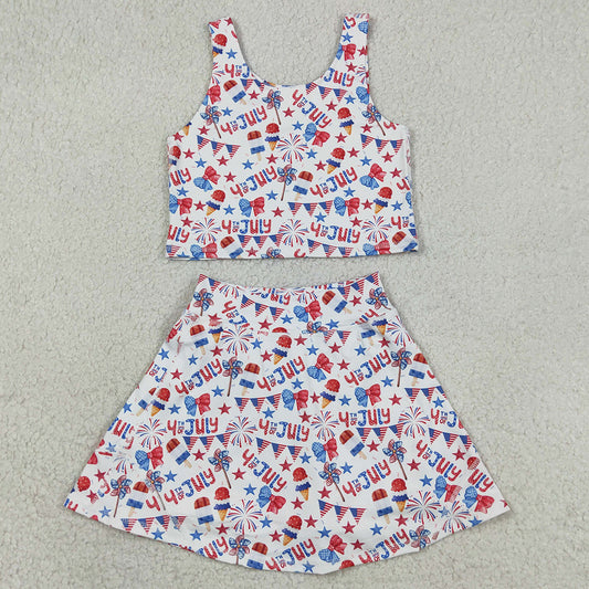 Baby Girls Clothes Bows Popsicle Stars Vest Skirt Shorts 4th of July Yoga Active Clothes Sets GSD3498