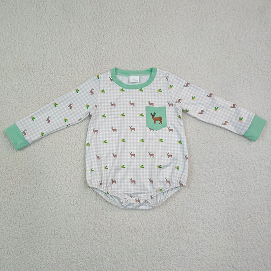 Baby Boys Rompers Deer Pocket Long Sleeve Checked Hunting Rompers LR3003