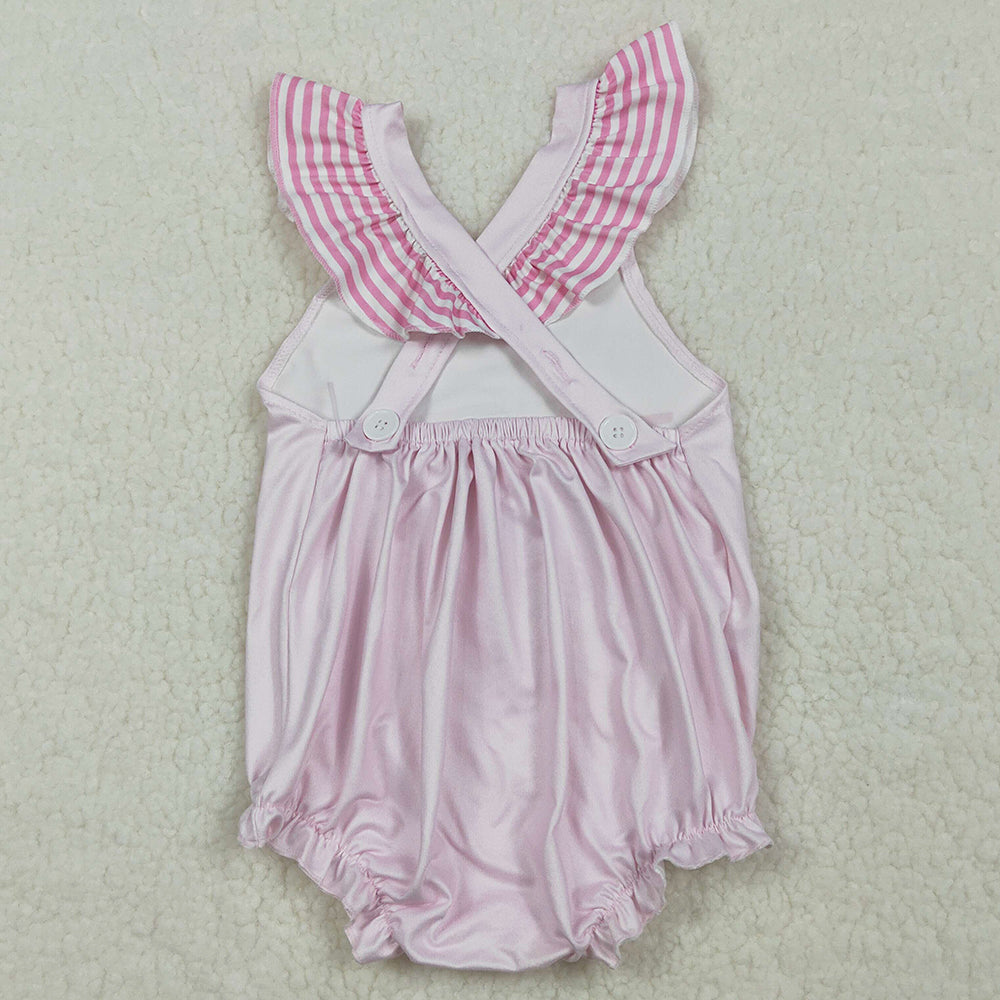 Baby Girls Rompers Pink Flutter Sleeve Chicken Best Day Ever Ruffle Rompers SR3780