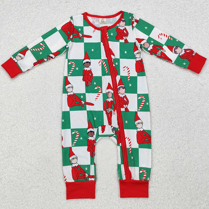 Baby Infant Boys Rompers Green Christmas Long Sleeve Zip Rompers LR1817