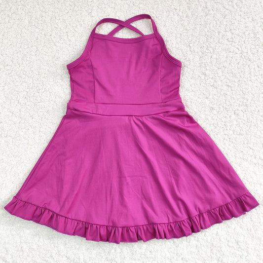 Baby Girls Swimsuits Wine Knit Knee Length Active Wear Athletic Dresses S0441