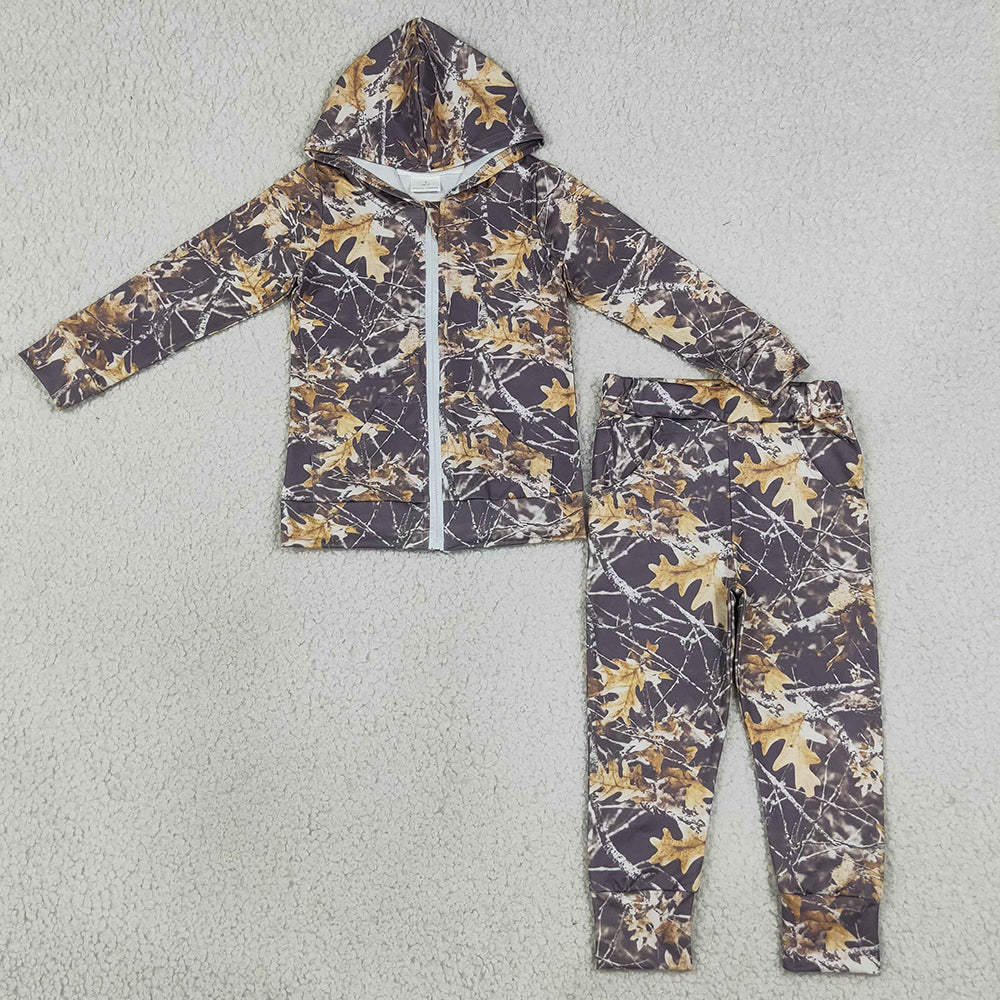 Baby Boys Clothes Southern Leaves Camo Pocket Zip Hoodies Jacket Joggers Clothes Sets BLP1439