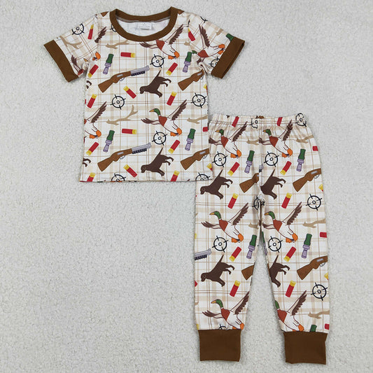 Baby Boys Pajamas Khaki Checked Dogs Ducks Top Pants Hunting Pajamas Sets BSPO0634 12.23