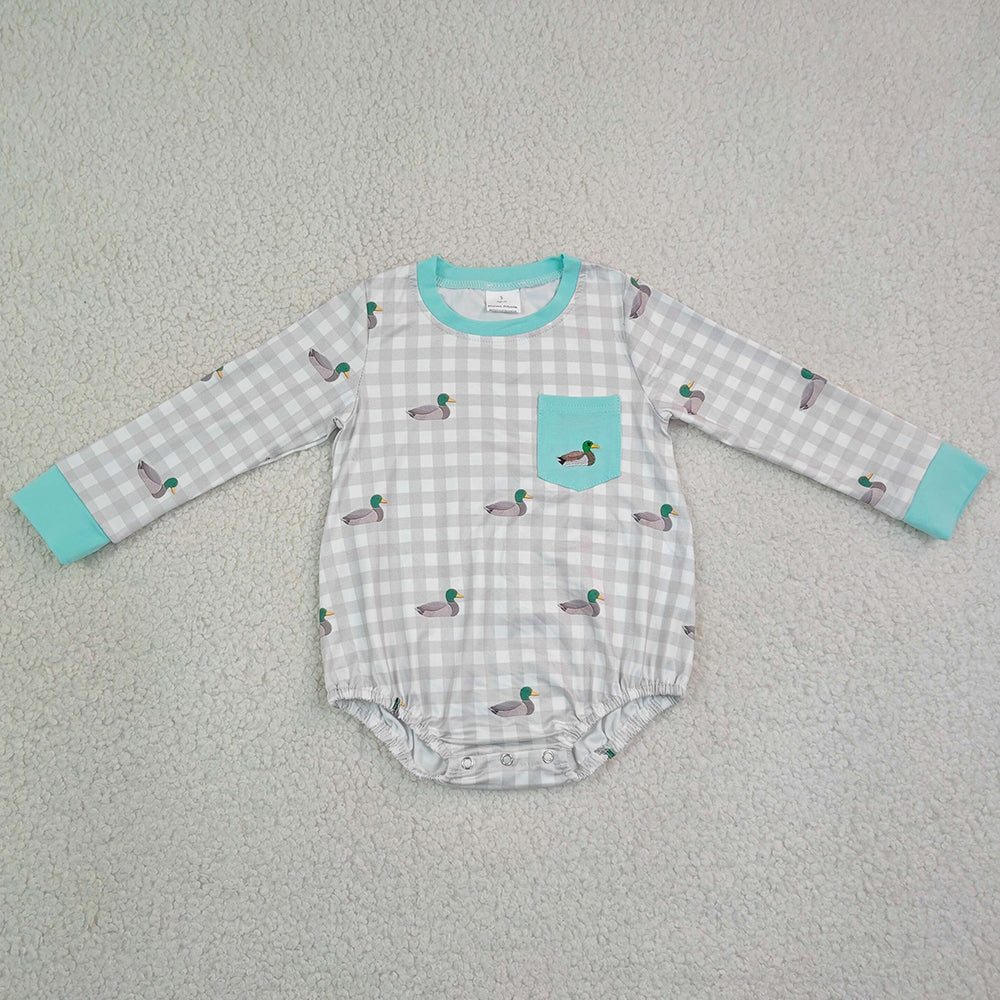 Baby Boys Rompers Duck Pocket Long Sleeve Checked Hunting Rompers LR3000