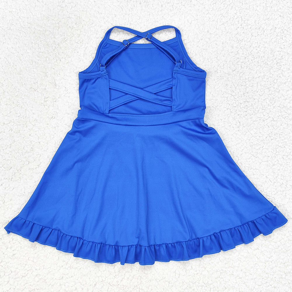 Baby Girls Swimsuits Royal Blue Knit Knee Length Active Wear Athletic Dresses S0445