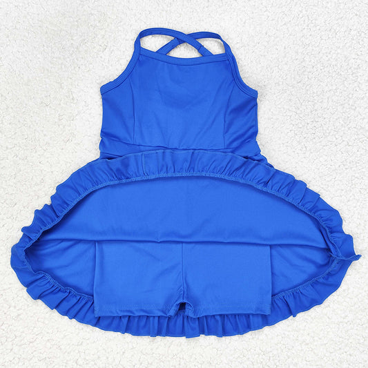 Baby Girls Swimsuits Royal Blue Knit Knee Length Active Wear Athletic Dresses S0445