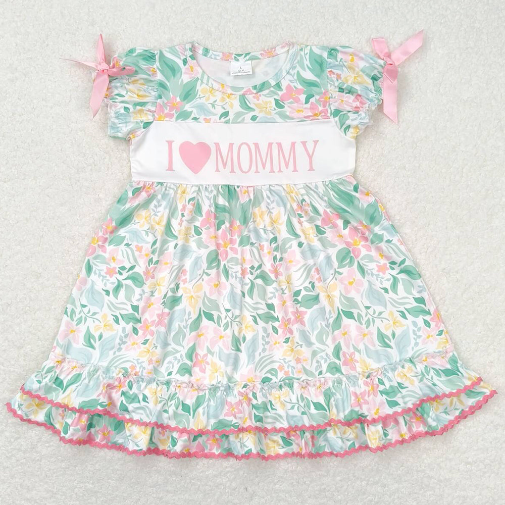 Baby Girls Dress Pink Flowers I Love Mommy Short Sleeve Knee Length Dresses GSD1092