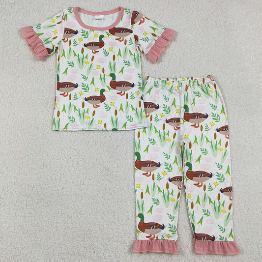 Baby Girls Pajamas Duck Floral Top Ruffle Pants Hunting Pajamas Sets GSPO1252 12.22