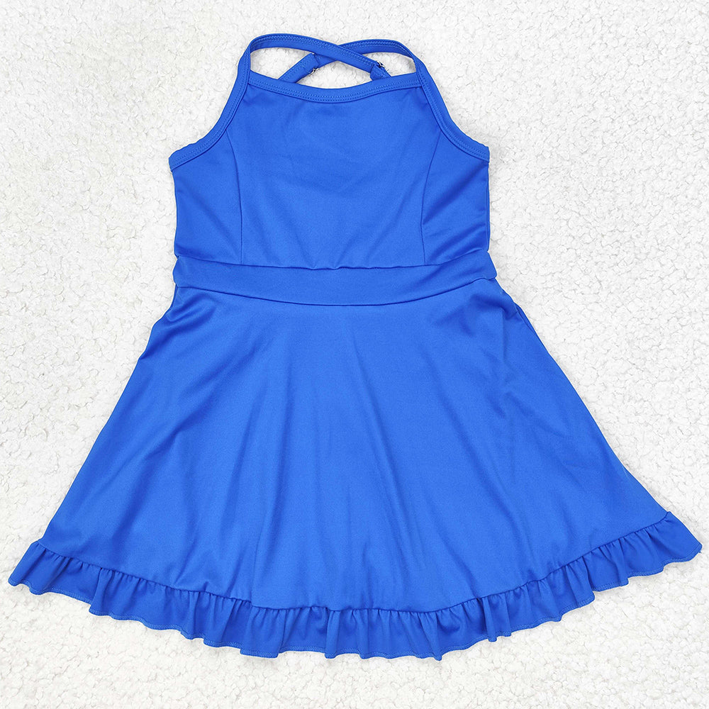 Baby Girls Swimsuits Royal Blue Knit Knee Length Active Wear Athletic Dresses S0445