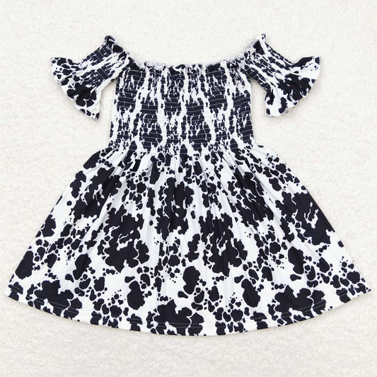 Baby Girls Dress Cow Print Elastic Short Sleeve Knee Length Dresses GSD0960