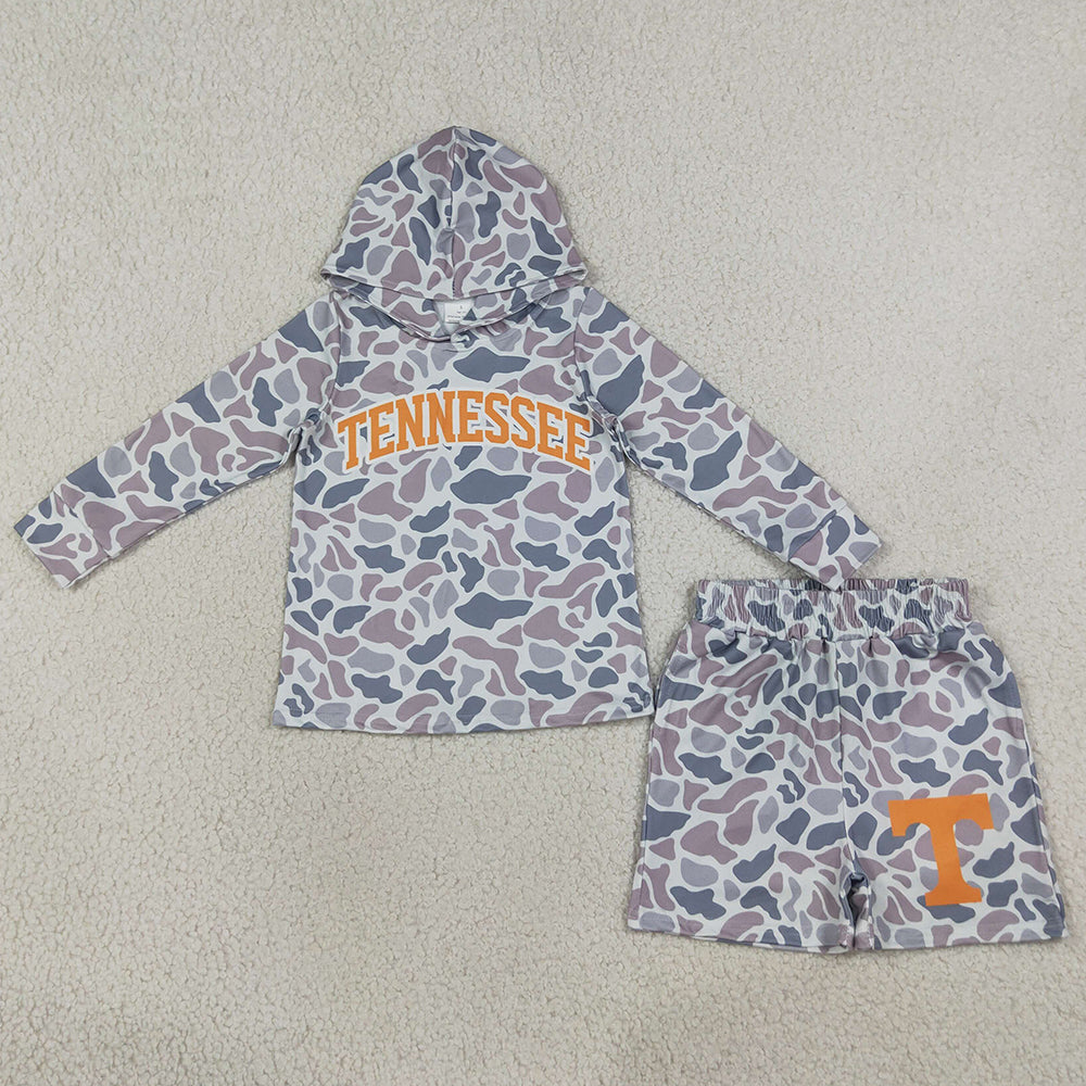 Baby Boys Clothes Light Grey Camo Tennessee Long Sleeve Hoodie Pockets Short Team Clothes Set BLS0042