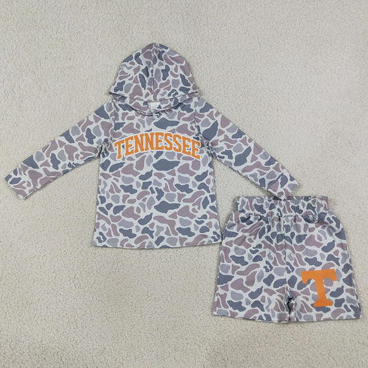 Baby Boys Clothes Light Grey Camo Tennessee Long Sleeve Hoodie Pockets Short Team Clothes Set BLS0042