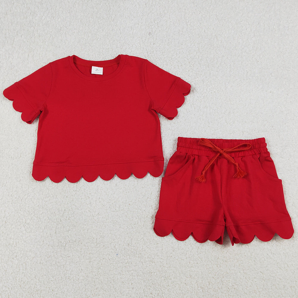 Baby Girls Clothes Short Sleeve Red Shirts Top Scallop Shorts Clothes Sets GSSO3177