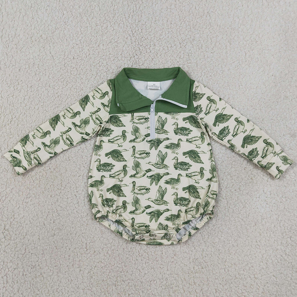 Baby Boys Rompers Long Sleeve Green Ducks Hunting Zipper Rompers LR3050